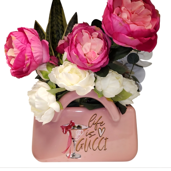 NWT Glam Designer G Logo CeramicVase Pink Designer Vase USA Vase Only - Picture 9 of 9